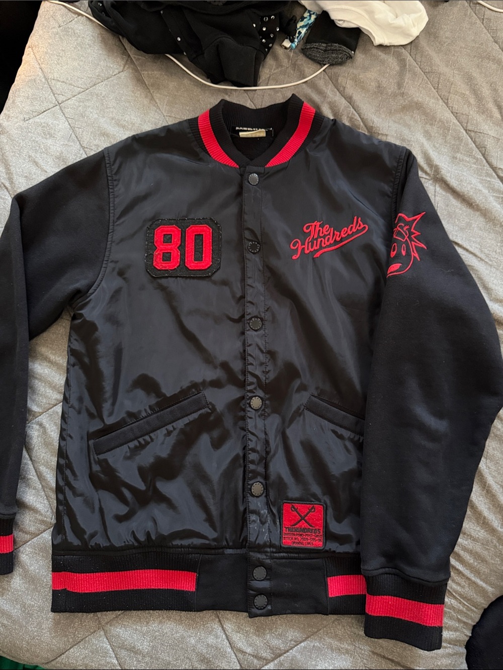 The Hundreds Black & Red Varsity Bomber Jacket